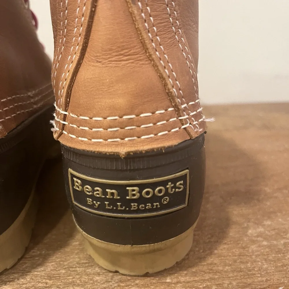 L.L. Bean Bean Boots Womens 7 Brown Leather Duck Boots Pink Laces Made in Maine